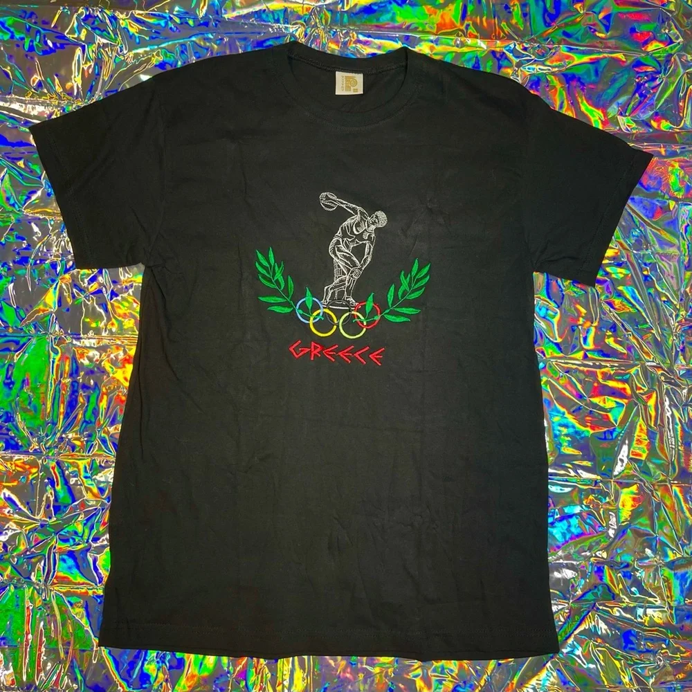 Vintage Greece Discus Throw Graphic T-Shirt Black Olympics Greek Athens Black